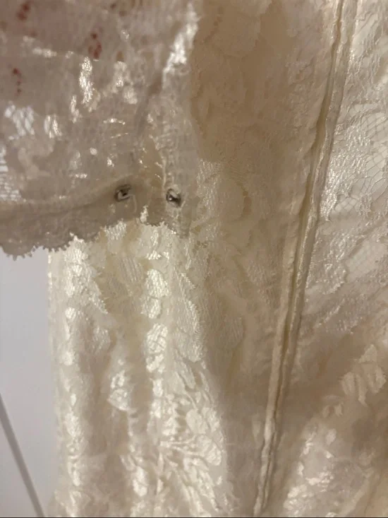 Vintage Cream Lace Long-Sleeve V-Neck Gown - Picture 6 of 11